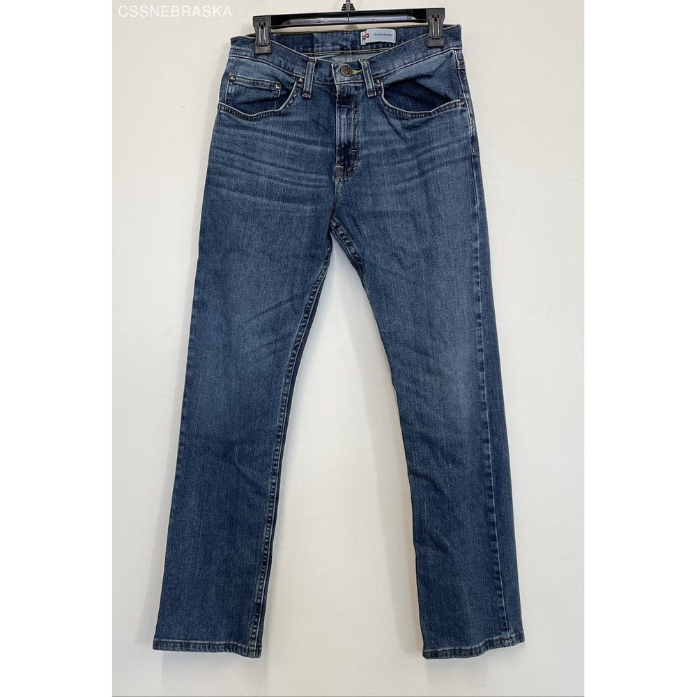 Wrangler Blue Slim Straight Fit Medium Wash Cotton Men's Work Jeans - 29x30